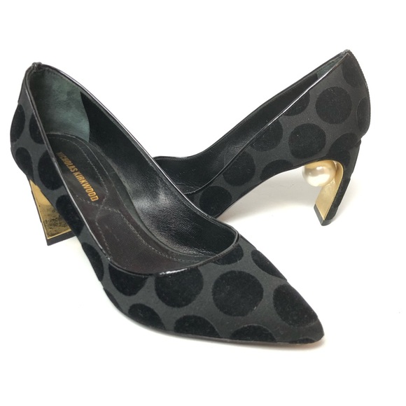 Nicholas Kirkwood Maeva Pearl Polka Dot Heels Sz 35 Velvet Pointed Toe Pumps - Picture 2 of 9